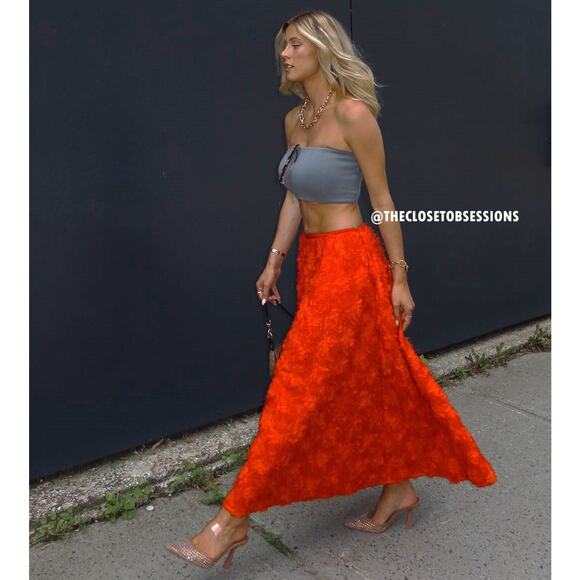 ZARA Floral Voluminous Midi Skirt NWT | Red Textured A-Line - Picture 6 of 16